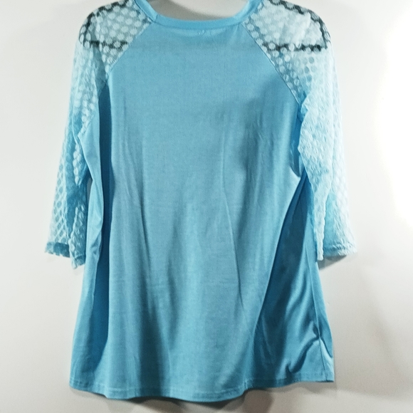 Inspirational Pullover Top XL Blue Faith Hope Love   Women's  3/4 Sleeves Sheer - Picture 2 of 4